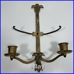 2 Vtg Cast Iron Wall Sconces Double Candle Holders Birds WG Seeley Germantown PA