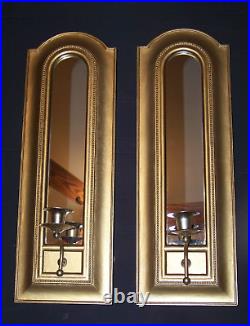 2-Vtg. Home Interiors Mirrored Wall Candle Sconces Hollywood Regency-FREE SHIP