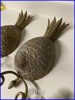 2 Vtg Large 15 Brass Mid-century Modern MCM 3D Pineapple Candle Wall Sconces