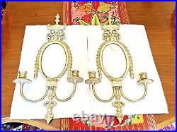 2 Vtg Solid Brass Wall Sconces Double Candle Stick Holder frames with Mirror 24L