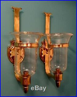 2 antique style brass wall candle sconce hurricane shade rolled edge well made