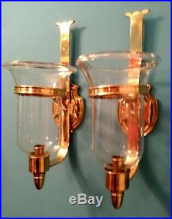 2 antique style brass wall candle sconce hurricane shade rolled edge well made