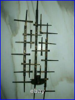 2 pc Vintage Mid Century Jere Style Brutalist Nail Metal Wall Art Candle Holders