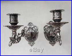 2 x Antique Wall Mounted Candle Holder Light Piano Brass Burnished Baroque