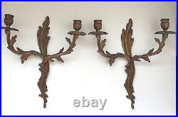2 x Vintage Double Armed Solid Brass Hollywood Regency Wall Candle Sconces