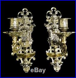 2 x Wall Mounted Candle Holder Brass Light, Rotatable Burnished, Baroque 1082261
