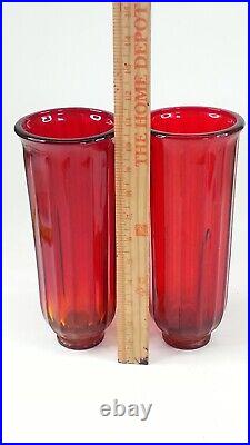 2pc Old Antique Ruby Red Candle Holders Glass Wall Sconce Pair Lantern Globe