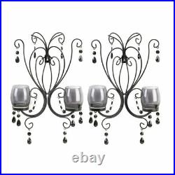 2x Black Iron Scrollwork Crystal Chandelier CANDELABRA Wall Candle Holder Sconce