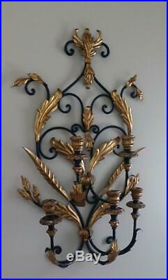 33 Antique Wrought Iron Gold Gilt 5 Sconce Candelabra Candle Holder Wall Mount