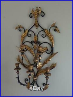 33 Antique Wrought Iron Gold Gilt 5 Sconce Candelabra Candle Holder Wall Mount