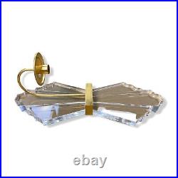 $350 Neiman Marcus Clear Gold Leafed Acrylic Pillar Candle Holder Wall Sconce
