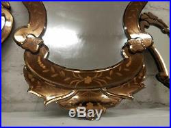 3Pc Venetian Wall Mirrors Bronze Etched Layered Glass Candle Holders Glam