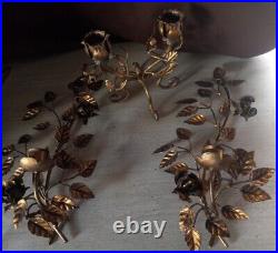 3 Gilted Gold, 2 Wall Mount Single Armed Candle Holders & 2 Arm Table Top Italy