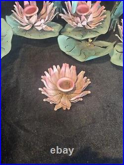 3 MCM Flower Pink Mid Century Modern Metal Sculpture Candle Holder Wall Mount