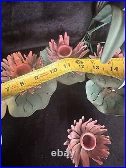 3 MCM Flower Pink Mid Century Modern Metal Sculpture Candle Holder Wall Mount