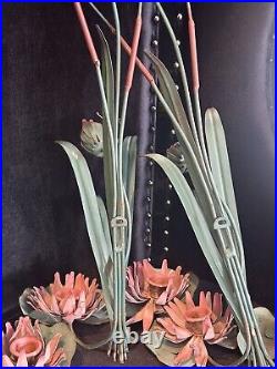 3 MCM Flower Pink Mid Century Modern Metal Sculpture Candle Holder Wall Mount