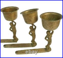3 Pcs Vintage Old Antique Brass Wall Hanging Lady Figure Candle Stand Home Decor