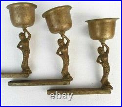3 Pcs Vintage Old Antique Brass Wall Hanging Lady Figure Candle Stand Home Decor