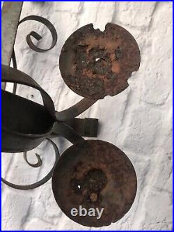 3 Vintage Wrought Iron Candle Holder Wall Sconce Rusty Gothic