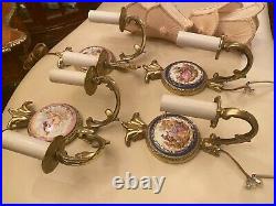 4 Limoges Wall Hanging Lamps Candle Holders Converted into Electric Lamps