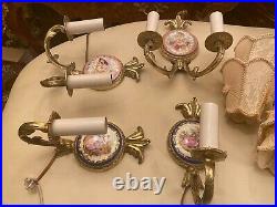 4 Limoges Wall Hanging Lamps Candle Holders Converted into Electric Lamps