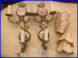 4 Limoges Wall Hanging Lamps Candle Holders made to Electric Lamps