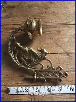 4 Rare Antique Griffin / Dragon Brass Wall / Piano Candle Holders