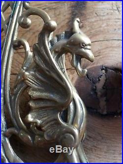 4 Rare Antique Griffin / Dragon Brass Wall / Piano Candle Holders