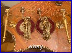 4 Vintage Brass Wall Candle Holders Cherub Candle holder