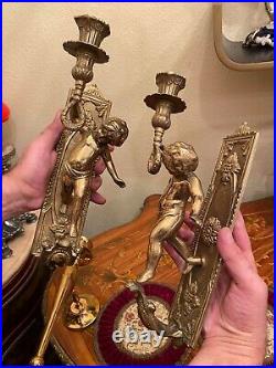 4 Vintage Brass Wall Candle Holders Cherub Candle holder