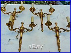 4 or 2 pair vintage French solid bronze candle holders / wall sconces