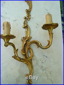 4 vintage French solid gilt bronze candle holders / wall sconces