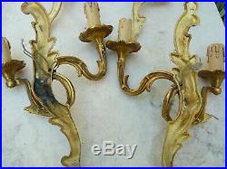 4 vintage French solid gilt bronze candle holders / wall sconces