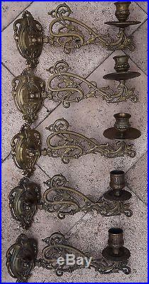 5 Antique Ornate Brass Piano Wall Candle Holders Sconce
