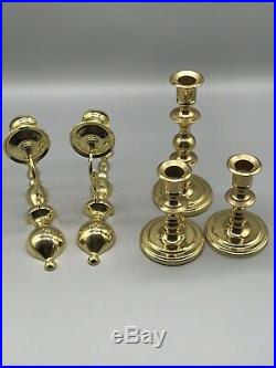 5 Piece Vintage Baldwin Solid Brass Candle Holders And Wall Sconces