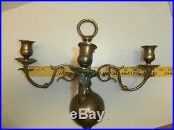 ANTIQUE 19th CENTURY WALL SCONE 3 ARM CANDLE HOLDER SOLID CAST BRASS GEORGIAN