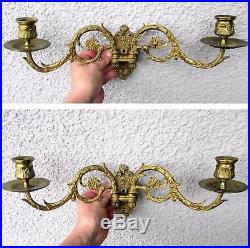 ANTIQUE FRENCH c1890 PAIR BRONZE DOUBLE PIANO CANDLE HOLDERS WALL SCONCES PINET