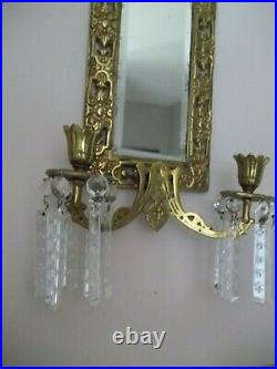ANTIQUE MIRROR & BRASS, Prisms CANDLE HOLDER Wall Sconce DOLPHINS 21 x 9 1/2