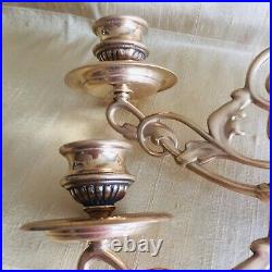 ANTIQUE Pair Brass Scroll Candlesticks Candle Holders Wall Sconces Victorian