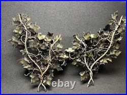 ANTIQUE Pair ITALIAN METAL TOLE GRAPES LEAVES SCONCE WALL CANDLE HOLDER Brass