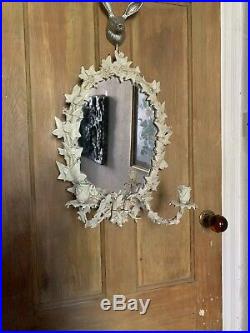 ANTIQUE Victorian CAST IRON MIRROR WALL SCONCE candle holder lozenge mark dated