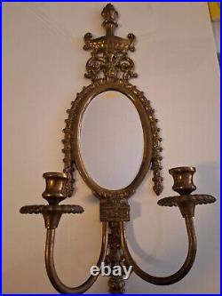 ATQ Mirror Brass Wall Hanging Candle Sconces Pair