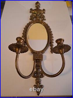 ATQ Mirror Brass Wall Hanging Candle Sconces Pair