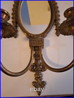 ATQ Mirror Brass Wall Hanging Candle Sconces Pair