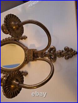 ATQ Mirror Brass Wall Hanging Candle Sconces Pair