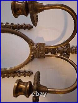 ATQ Mirror Brass Wall Hanging Candle Sconces Pair