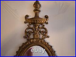 ATQ Mirror Brass Wall Hanging Candle Sconces Pair