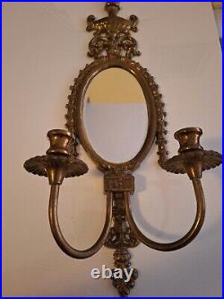 ATQ Mirror Brass Wall Hanging Candle Sconces Pair