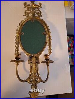 ATQ Mirror Brass Wall Hanging Candle Sconces Pair