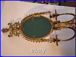 ATQ Mirror Brass Wall Hanging Candle Sconces Pair